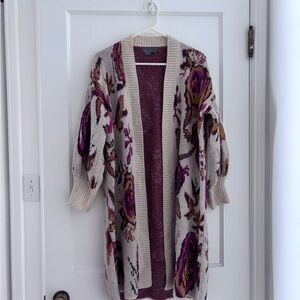 Anthropologie Floral Knit Open Cardigan Sweater